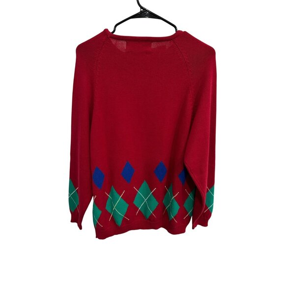 Vintage Pringle Argyle Crewneck Pullover Sweater Red Green Sz Small Knitwear - Picture 2 of 10